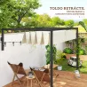 Pérgola de Pared 3x2 m con Techo Retráctil Tela de Poliéster Resistente al Agua para Jardín Patio Crema - Ogal.Es