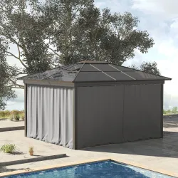 4 Paredes Laterales para Cenador 302x205 cm con 40 Ganchos y Anillos en C para Pérgola Gazebo Gris Claro - Ogal.Es
