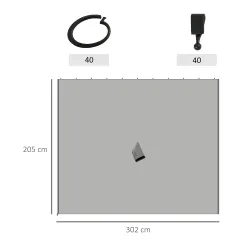 4 Paredes Laterales para Cenador 302x205 cm con 40 Ganchos y Anillos en C para Pérgola Gazebo Gris Claro - Ogal.Es