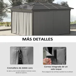 4 Paredes Laterales para Cenador 302x205 cm con 40 Ganchos y Anillos en C para Pérgola Gazebo Gris Claro - Ogal.Es