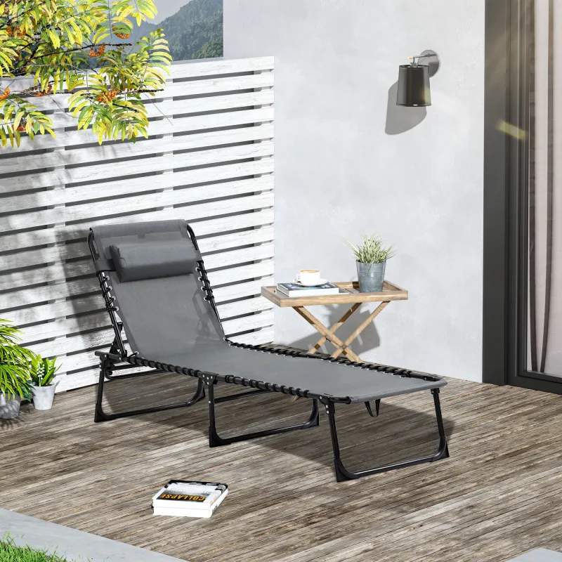 Tumbona Plegable con Respaldo Ajustable Reposacabezas Acolchado y Estructura de Acero para Exterior 189x58x30 cm... - Ogal.Es