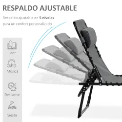Tumbona Plegable con Respaldo Ajustable Reposacabezas Acolchado y Estructura de Acero para Exterior 189x58x30 cm... - Ogal.Es