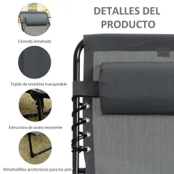 Tumbona Plegable con Respaldo Ajustable Reposacabezas Acolchado y Estructura de Acero para Exterior 189x58x30 cm... - Ogal.Es