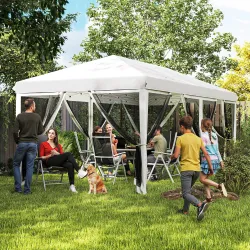 Carpa Plegable Pop-Up Gazebo 6x3 m con 6 Paredes Laterales de Malla Anti-UV y Bolsa de Transporte Crema - Ogal.Es