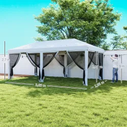 Carpa Plegable Pop-Up Gazebo 6x3 m con 6 Paredes Laterales de Malla Anti-UV y Bolsa de Transporte Crema - Ogal.Es