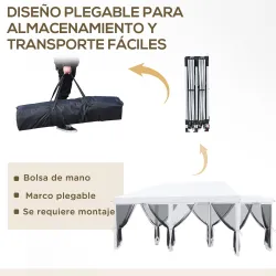 Carpa Plegable Pop-Up Gazebo 6x3 m con 6 Paredes Laterales de Malla Anti-UV y Bolsa de Transporte Crema - Ogal.Es