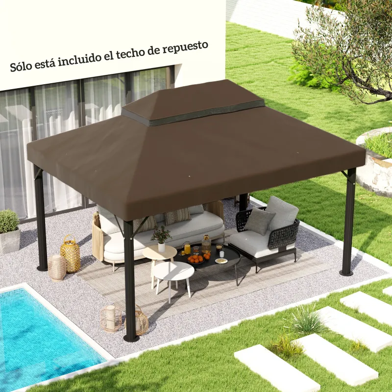 Toldo de Recambio 4x3 m con Techo Doble con Orificios de Drenaje y Protección UPF30+ Crema Solo Toldo NO Incluye... - Ogal.Es