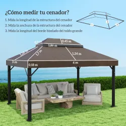 Toldo de Recambio 4x3 m con Techo Doble con Orificios de Drenaje y Protección UPF30+ Crema Solo Toldo NO Incluye... - Ogal.Es
