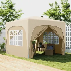 Cenador Plegable 3x3 m Gazabo con Paneles Laterales UPF50+ Altura Ajustable y Bolsa de Transporte Arena - Ogal.Es