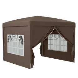 Carpa Plegable Pop-up 3x3 m con 4 Paredes Laterales Anti-UV y Bolsa de Transporte Café - Ogal.Es