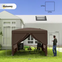 Carpa Plegable Pop-up 3x3 m con 4 Paredes Laterales Anti-UV y Bolsa de Transporte Café - Ogal.Es