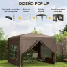 Carpa Plegable Pop-up 3x3 m con 4 Paredes Laterales Anti-UV y Bolsa de Transporte Café - Ogal.Es