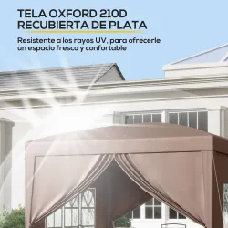 Carpa Plegable Pop-up 3x3 m con 4 Paredes Laterales Anti-UV y Bolsa de Transporte Café - Ogal.Es