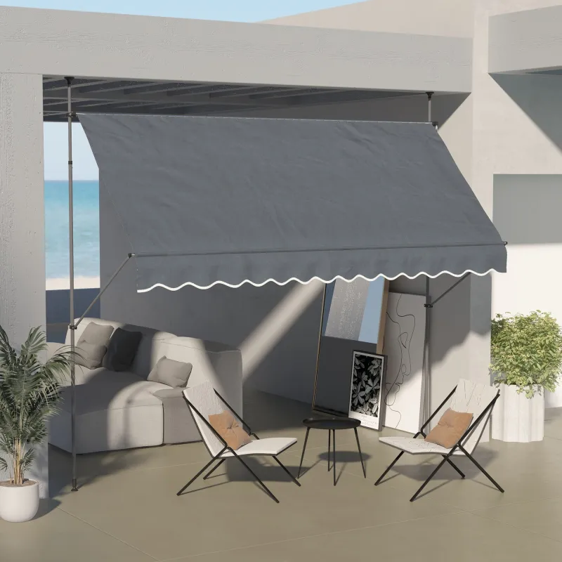 Toldo Manual Retráctil con Manivela 350x120x210-300 cm con Altura Ajustable Impermeable y Anti-UV Gris Oscuro - Ogal.Es