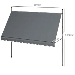 Toldo Manual Retráctil con Manivela 350x120x210-300 cm con Altura Ajustable Impermeable y Anti-UV Gris Oscuro - Ogal.Es