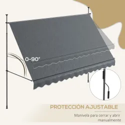 Toldo Manual Retráctil con Manivela 350x120x210-300 cm con Altura Ajustable Impermeable y Anti-UV Gris Oscuro - Ogal.Es