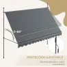 Toldo Manual Retráctil con Manivela 350x120x210-300 cm con Altura Ajustable Impermeable y Anti-UV Gris Oscuro - Ogal.Es