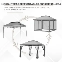 Carpa Plegable Gazebo 3,3x3,3 m con 4 Paredes Laterales de Malla Anti-UV y Bolsa de Transporte Gris Claro - Ogal.Es