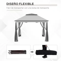 Carpa Plegable Gazebo 3,3x3,3 m con 4 Paredes Laterales de Malla Anti-UV y Bolsa de Transporte Gris Claro - Ogal.Es