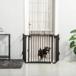 Barrera de Seguridad para Mascotas de 3 Paneles Puerta Auto Cierre y Diseño Plegable para Perros Pequeños 202,5x... - Ogal.Es