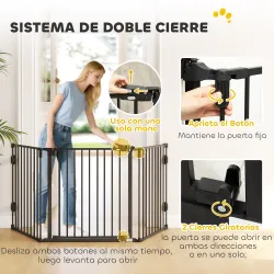 Barrera de Seguridad para Mascotas de 3 Paneles Puerta Auto Cierre y Diseño Plegable para Perros Pequeños 202,5x... - Ogal.Es