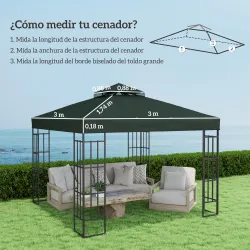 Toldo de Recambio 3x3 m con Techo Doble con Orificios de Drenaje y Protección UPF30+ Verde Solo Toldo NO Incluye... - Ogal.Es