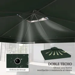 Toldo de Recambio 3x3 m con Techo Doble con Orificios de Drenaje y Protección UPF30+ Verde Solo Toldo NO Incluye... - Ogal.Es