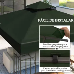 Toldo de Recambio 3x3 m con Techo Doble con Orificios de Drenaje y Protección UPF30+ Verde Solo Toldo NO Incluye... - Ogal.Es