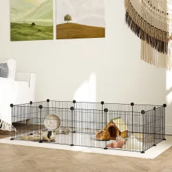 Parque Metálico para Animales Pequeños de 12 Paneles Desmontable Diseño DIY para Erizo 140x70x35 cm Negro - Ogal.Es