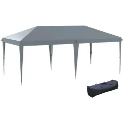 Carpa Plegable Gazebo 6x3 m con Altura Ajustable en 3 Niveles Toldo Anti-UV y Bolsa de Transporte Gris Claro - Ogal.Es