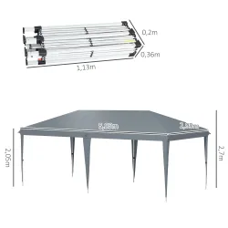 Carpa Plegable Gazebo 6x3 m con Altura Ajustable en 3 Niveles Toldo Anti-UV y Bolsa de Transporte Gris Claro - Ogal.Es