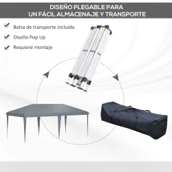 Carpa Plegable Gazebo 6x3 m con Altura Ajustable en 3 Niveles Toldo Anti-UV y Bolsa de Transporte Gris Claro - Ogal.Es