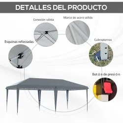 Carpa Plegable Gazebo 6x3 m con Altura Ajustable en 3 Niveles Toldo Anti-UV y Bolsa de Transporte Gris Claro - Ogal.Es