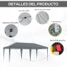 Carpa Plegable Gazebo 6x3 m con Altura Ajustable en 3 Niveles Toldo Anti-UV y Bolsa de Transporte Gris Claro - Ogal.Es