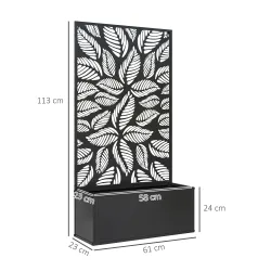 Jardinera Elevada con Panel de Privacidad de Hojas Decorativas de Metal y Opción de Montaje en Pared 61x23x113 c... - Ogal.Es