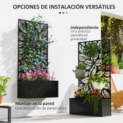 Jardinera Elevada con Panel de Privacidad de Hojas Decorativas de Metal y Opción de Montaje en Pared 61x23x113 c... - Ogal.Es
