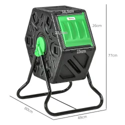 Compostador Giratorio 65L con Sistema de Ventilación y Base de Acero para Compostaje de Residuos Orgánicos 60x49... - Ogal.Es