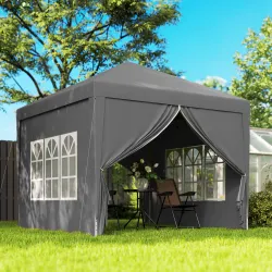 Carpa Plegable Pop-up 3x3 m con 4 Paredes Laterales Anti-UV y Bolsa de Transporte Gris - Ogal.Es