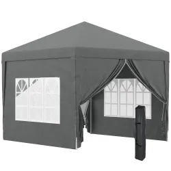 Carpa Plegable Pop-up 3x3 m con 4 Paredes Laterales Anti-UV y Bolsa de Transporte Gris - Ogal.Es