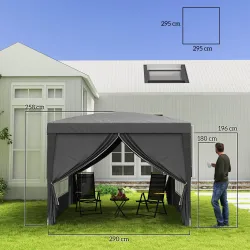 Carpa Plegable Pop-up 3x3 m con 4 Paredes Laterales Anti-UV y Bolsa de Transporte Gris - Ogal.Es