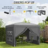Carpa Plegable Pop-up 3x3 m con 4 Paredes Laterales Anti-UV y Bolsa de Transporte Gris - Ogal.Es