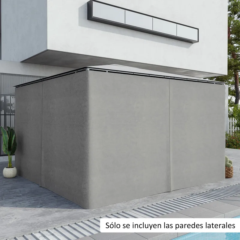 4 Paredes Laterales para Cenador 3,5x2 m con 48 Ganchos y Anillos en C para Pérgola Gazebo Gris Claro - Ogal.Es