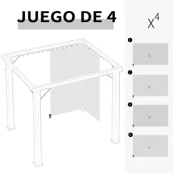 4 Paredes Laterales para Cenador 3,5x2 m con 48 Ganchos y Anillos en C para Pérgola Gazebo Gris Claro - Ogal.Es