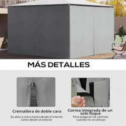 4 Paredes Laterales para Cenador 3,5x2 m con 48 Ganchos y Anillos en C para Pérgola Gazebo Gris Claro - Ogal.Es