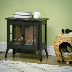 Chimenea Decorativa 1000 W/2000 W con Ventanas LED Llamas y Protección Sobrecalentamiento para 15-20 ㎡ Negro - Ogal.Es