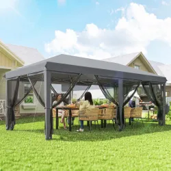 Carpa Plegable Pop-Up Gazebo 6x3 m con 6 Paredes Laterales de Malla Anti-UV y Bolsa de Transporte Gris - Ogal.Es