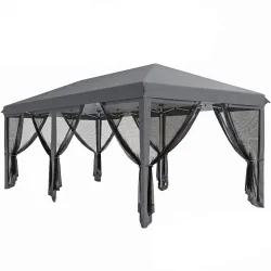 Carpa Plegable Pop-Up Gazebo 6x3 m con 6 Paredes Laterales de Malla Anti-UV y Bolsa de Transporte Gris - Ogal.Es