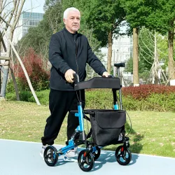 Andador para Ancianos Plegable de Aluminio con Asiento 4 Ruedas Altura Ajustable Frenos de Maneta Azul y Negro - Ogal.Es