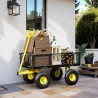 Carro de Jardín Carga 200 kg con Paneles Laterales Desmontables y 4 Ruedas Neumáticas Negro y Amarillo - Ogal.Es