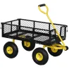 Carro de Jardín Carga 200 kg con Paneles Laterales Desmontables y 4 Ruedas Neumáticas Negro y Amarillo - Ogal.Es